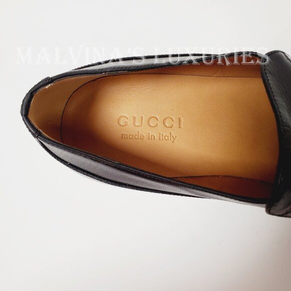 GUCCI SHOES MENS BLACK LEATHER HORSEBIT CHAIN LOAFERS ICE LOLLY sz 6 US 6.5 main image 12